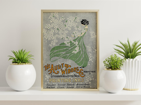 【NO.159】白い小花柄と緑のヴィンテージドレスアートポスター☆クラシックアンティークA5A4A3A2A1B5B4B3 6枚目の画像