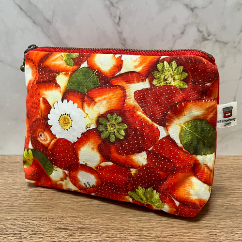 16cm（四角いかたち）ファスナーポーチ｜ふわふわポーチ フルーツ柄