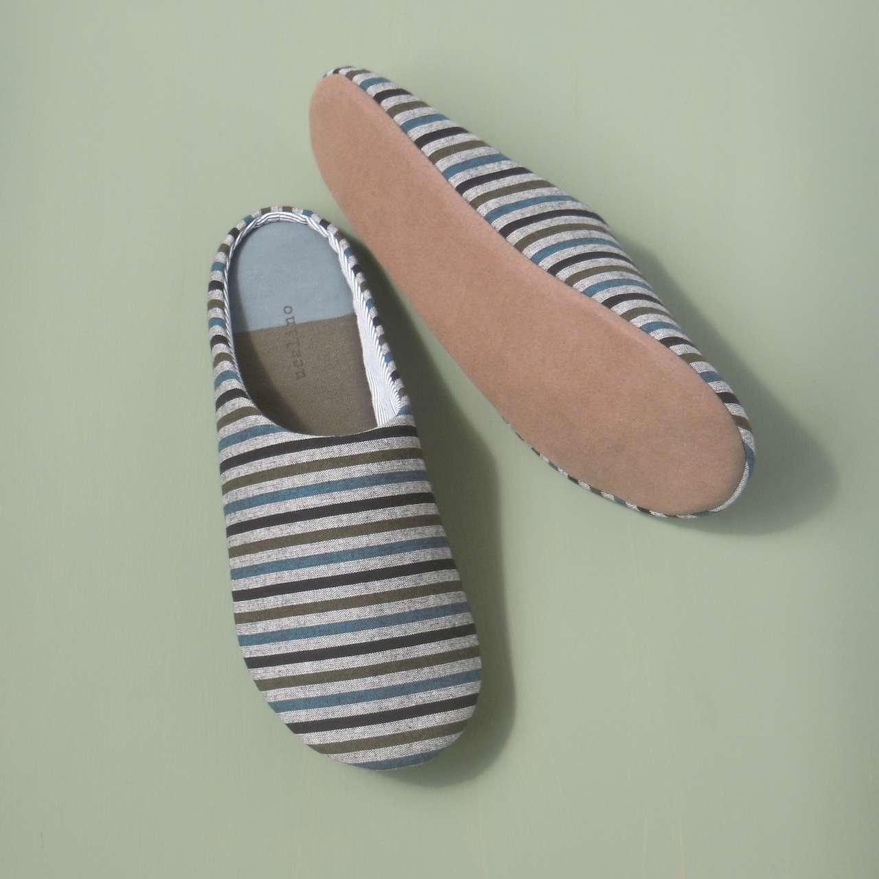 ハイカラ縞／ルームシューズ　丈夫で長持ちすべらない、オールシーズンOKな洗える室内履き（スリッパ）