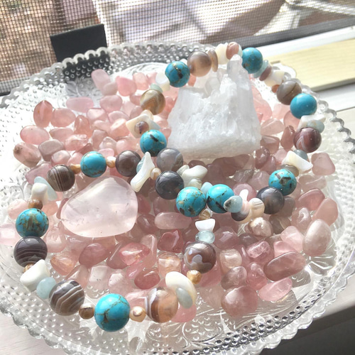 ミックスブレスレット J： 水晶×ブラックアゲート ( アマゾナイト / 他 ) 災難から身を守る守護石】天然石 天眼石ブラックアゲート 黒縞