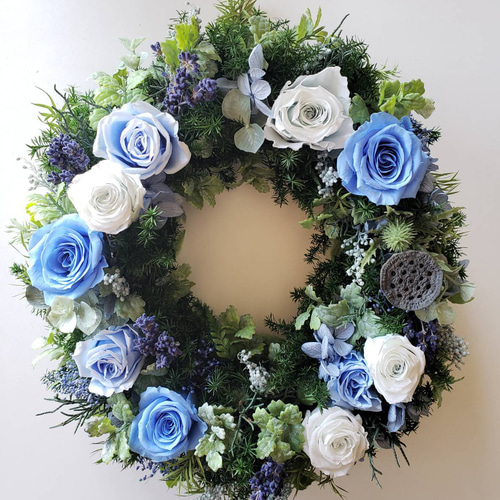 布花作品♡青い花いっぱいのリース 布花作品♡青い花いっぱいのリース - SANDALCASA 日本