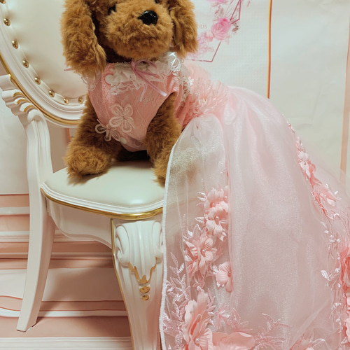 犬猫うさちゃん服 まるで妖精‍♂️ピンクのロング丈ドレス