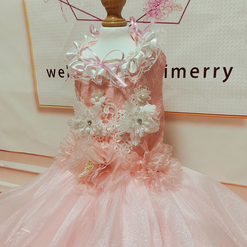✨まるうさぎ様44❣✨定価¥52800❣サクラピンク〜✨プリンセスドレスダウン 犬猫うさちゃん服 まるで妖精‍♂️ピンクのロング丈ドレス