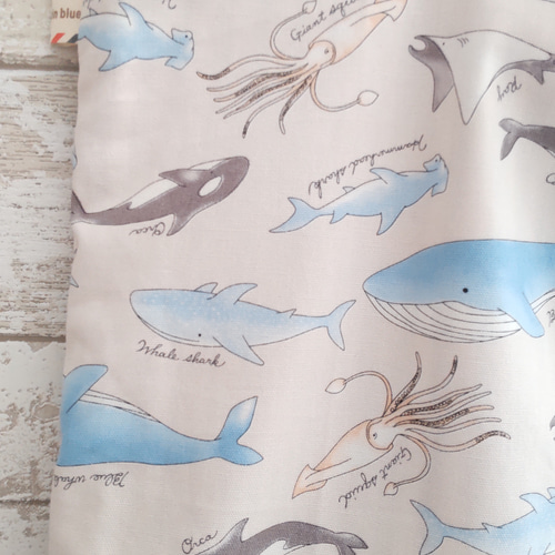 レッスンバッグ（縦33cm×横43cm）＊海の生き物柄(ライトベージュ