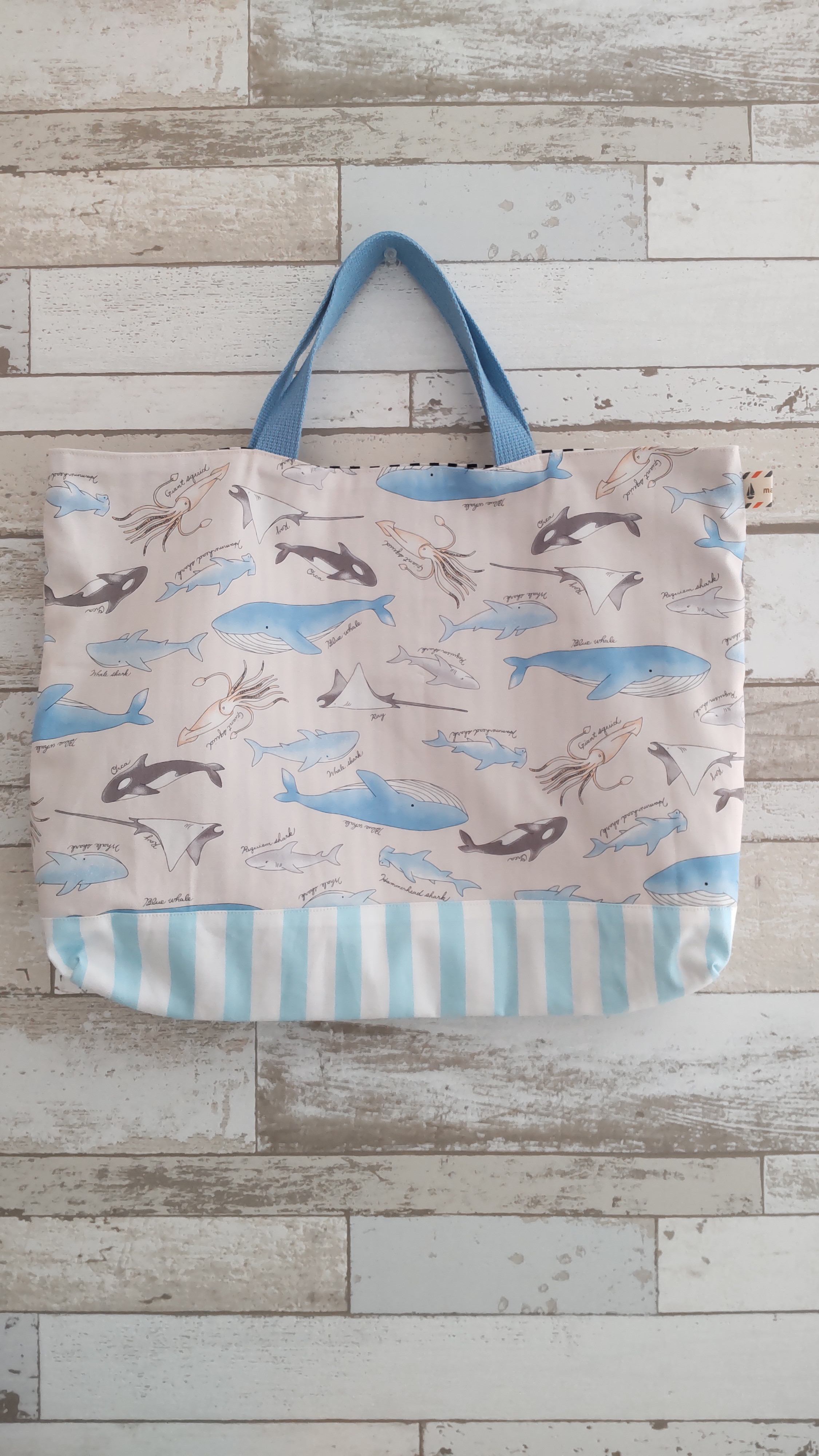 レッスンバッグ（縦33cm×横43cm）＊海の生き物柄(ライトベージュ
