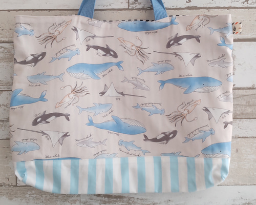 男の子　海の生き物　入園・入学オーダーページ レッスンバッグ（縦33cm×横43cm）＊海の生き物柄(ライトベージュ