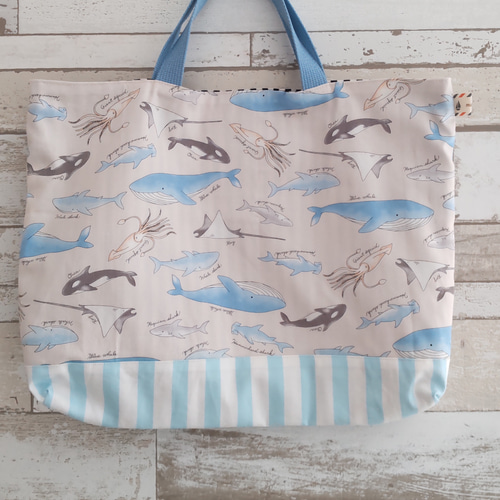レッスンバッグ（縦33cm×横43cm）＊海の生き物柄(ライトベージュ