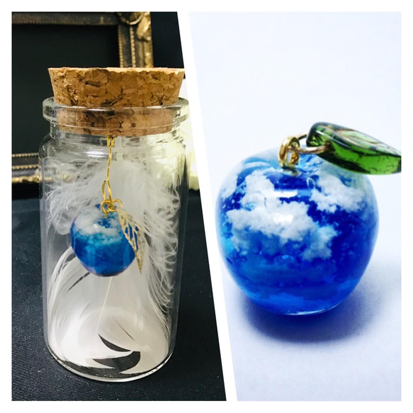 新作】天空のりんご⭐︎羽根ガラス⭐︎青りんご プレゼントにも