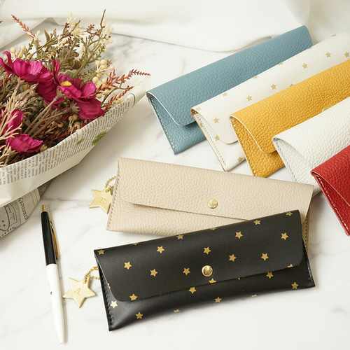 本革 星柄 ペンケース [Aries-アリエス-] 星チャーム付き☆ hoshinooto