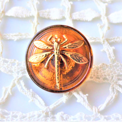 蜻蜓棕色捷克玻璃鈕扣 1 件 第2張的照片