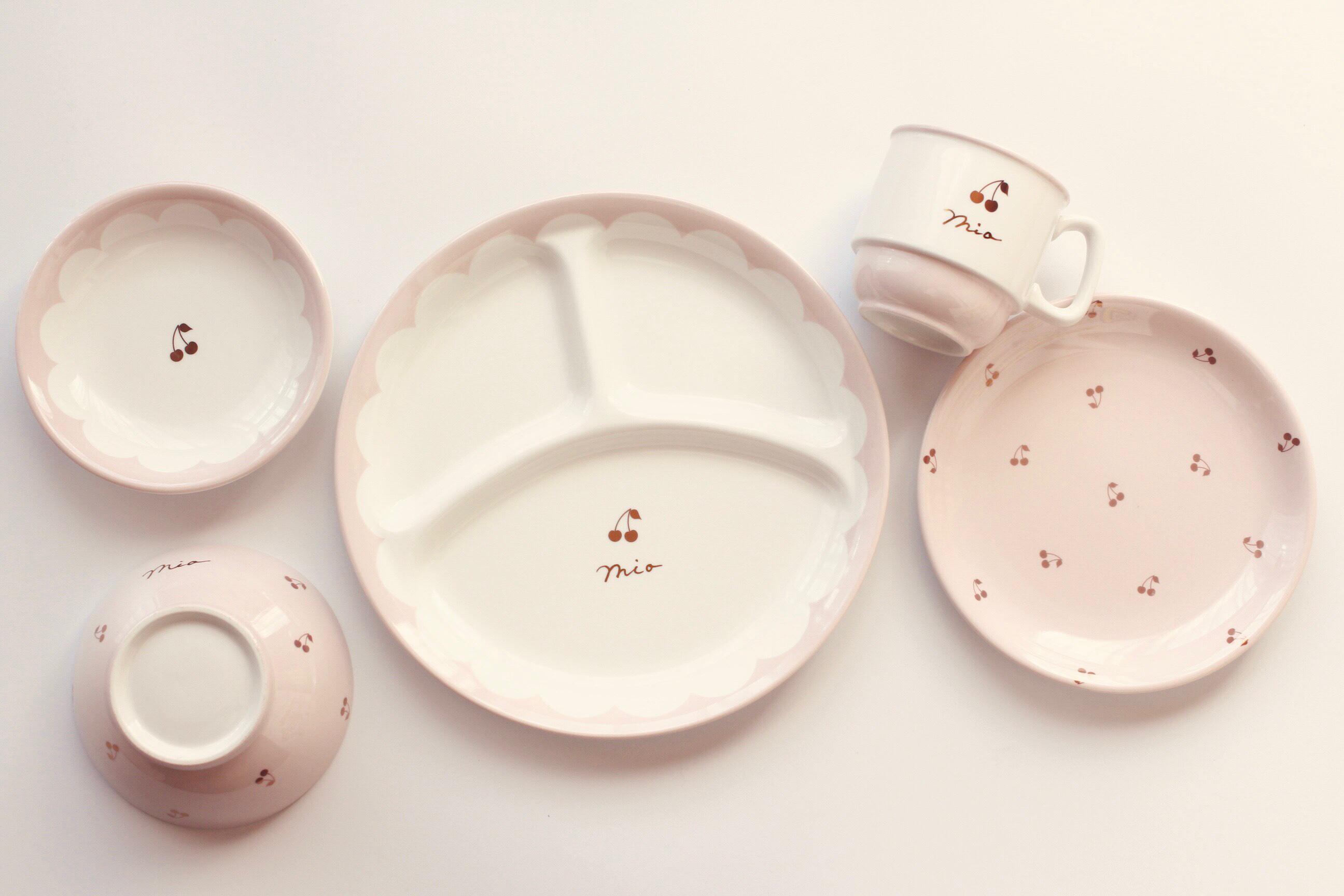 【Cherry×Scallop】チェリー×スカラップ　名入れ食器 選べる3点セット　子ども用食器　出産祝い　お誕生日