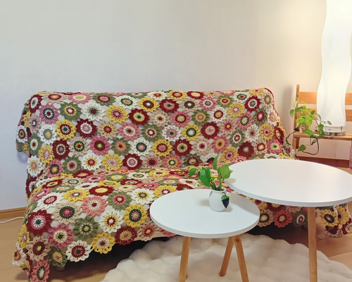 母の日に♪1品のみ 大判カラフルお花のベットカバー～マルチカバー