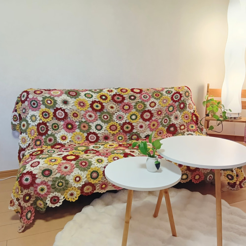 母の日に♪1品のみ 大判カラフルお花のベットカバー～マルチカバー