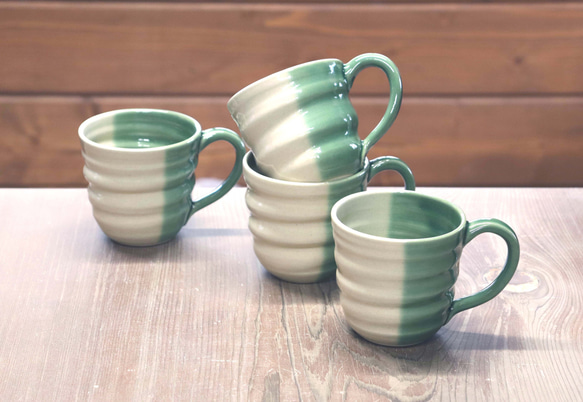 ◇ろくろ目のカップ・ツートングリーン◇ マグカップ 森嶌技巧（m