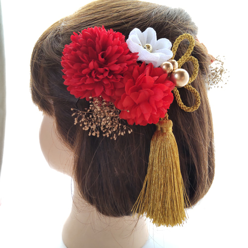 赤の髪飾り、和装髪飾り、成人式髪飾り、卒業式、前撮り、七五三