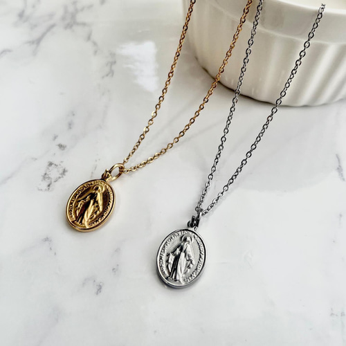 アレルギー対応 付けっぱなしでOK!オールステンレス製奇跡のメダイ聖母