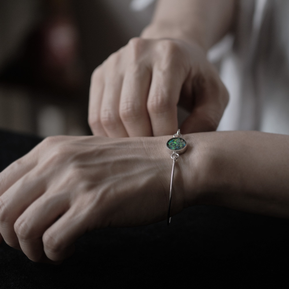 オパール 銀河 フック バングル シルバー925