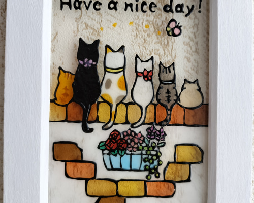 猫ステンドグラス　作家物日本製 d897245b3e2eebaf1501be200eae3e