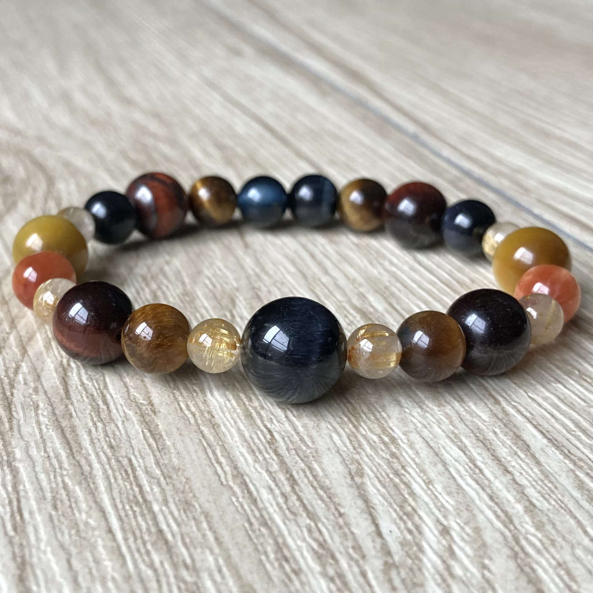 5色のトラが導く、自分らしい一歩/5色タイガーアイ・ルチルクォーツ/天然石 ストーン ブレスレット