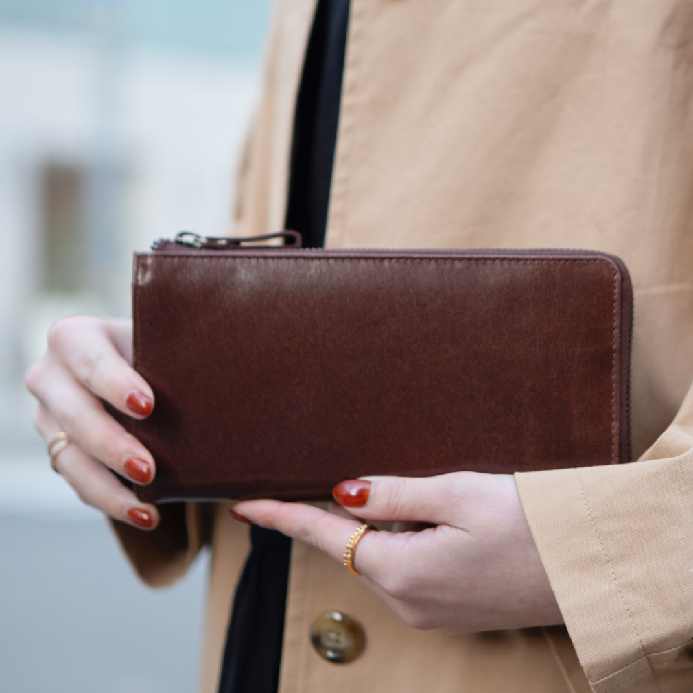 【在庫限りの特選SALE】長財布 TIDY 革財布 本革 大容量 防水 Brandy HAW009-NO