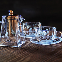 ティーセット3点】クラゲガラスティーカップ＆ソーサー2個＋