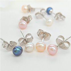 4mm～4.5ｍｍ　淡水パール　シルバー925　ペア1組 　天然石スタッドピアス【カラー選択】 ～冠婚葬祭や普段使いに 6枚目の画像