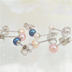 4mm～4.5ｍｍ　淡水パール　シルバー925　ペア1組 　天然石スタッドピアス【カラー選択】 ～冠婚葬祭や普段使いに 8枚目の画像