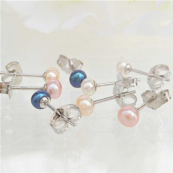 4mm～4.5ｍｍ　淡水パール　シルバー925　ペア1組 　天然石スタッドピアス【カラー選択】 ～冠婚葬祭や普段使いに 8枚目の画像