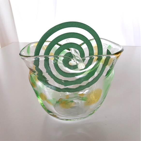 蚊取り線香立て＊蚊遣 花器 緑系(緑✕アンバー) 手作り一点物