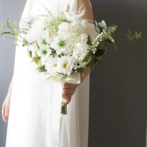 ♡ももページ♡紫陽花ウェディングブーケgreen&white♡ ブーケ アーティフィシャルフラワー ウェディングブーケ 紫陽花