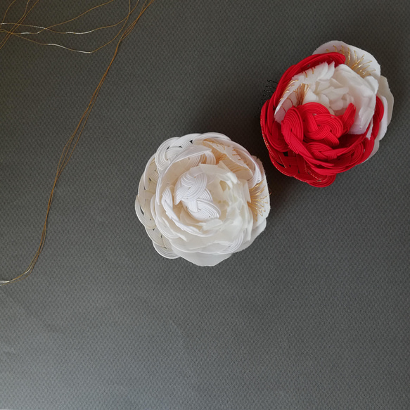 【Creema限定】MINAMO金赤　水引和紙の花髪飾り　西陣織刺繍用金糸 7枚目の画像