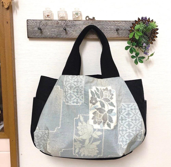 着物リメイクバッグ 紬のチューリップバッグ トートバッグ