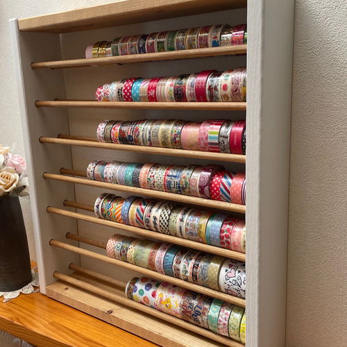 特大7段マスキングテープ収納棚 ツートーン 189本 幅45×高さ50 木製