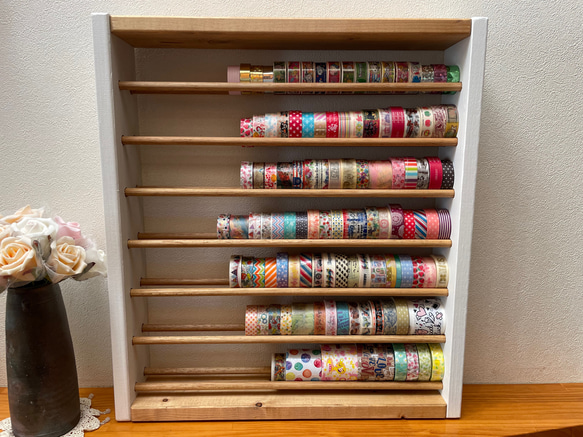 特大7段マスキングテープ収納棚 ツートーン 189本 幅45×高さ50 木製