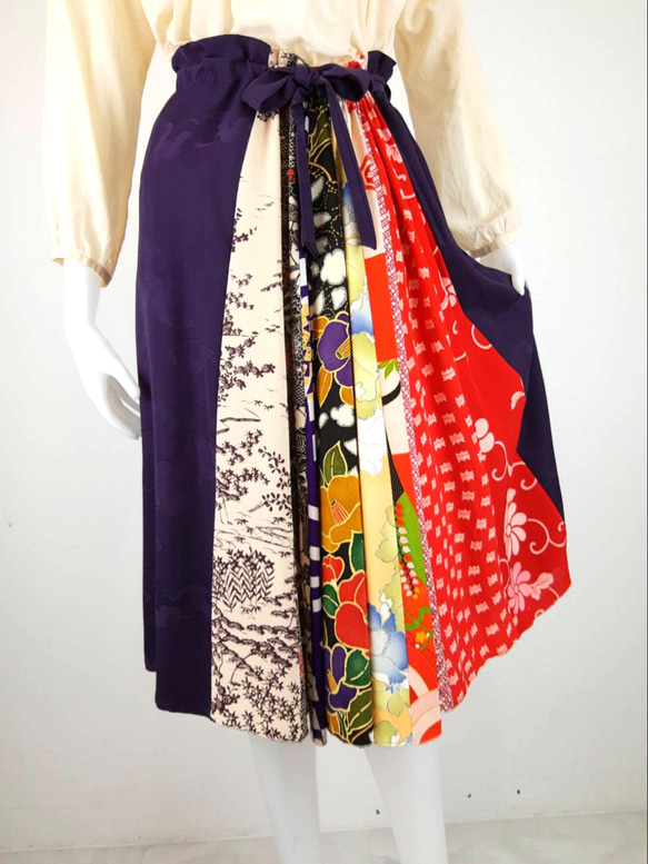 着物リメイク 送料無料 ウエストフリーのセミフレアスカート いろいろ  
