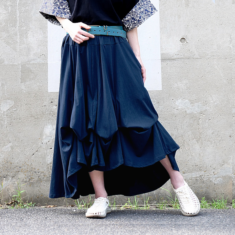 再販＊着丈4展開＊販売枚数1500枚突破【自由にアレンジスカート】コンフォート＊シアンネイビー
