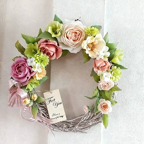 ☆粘土の花 【薔薇のリース】☆ アートフラワー ユキ・フルール