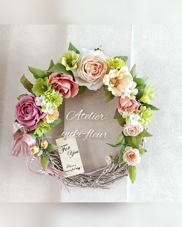 ☆粘土の花 【薔薇のリース】☆ アートフラワー ユキ・フルール