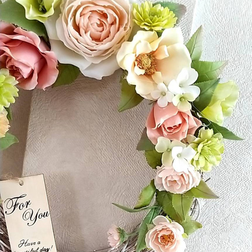 ☆粘土の花 【薔薇のリース】☆ アートフラワー ユキ・フルール