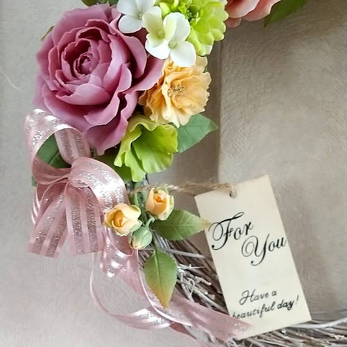 ☆粘土の花 【薔薇のリース】☆ アートフラワー ユキ・フルール