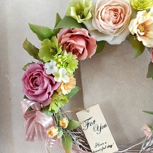 ☆粘土の花 【薔薇のリース】☆ アートフラワー ユキ・フルール