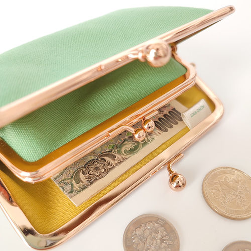 送料無料］お札が二つ折りで入る♪親子がま口のお財布（ミント