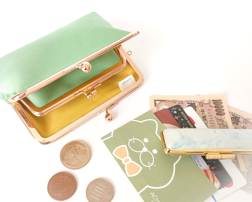 送料無料］お札が二つ折りで入る♪親子がま口のお財布（ミント