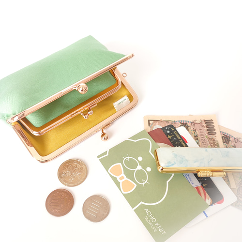 送料無料］お札が二つ折りで入る♪親子がま口のお財布（ミント