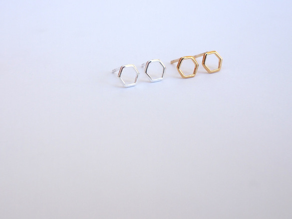 送料無料【SV925】冬のダイヤモンド （星座）ヘキサゴン スタッドピアス／6mm 幸運 silver シルバー 4枚目の画像