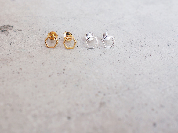 送料無料【SV925】冬のダイヤモンド （星座）ヘキサゴン スタッドピアス／6mm 幸運 silver シルバー 5枚目の画像