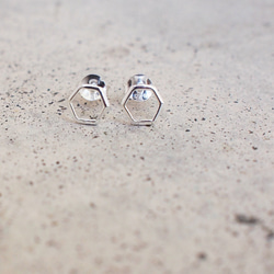 送料無料【SV925】冬のダイヤモンド （星座）ヘキサゴン スタッドピアス／6mm 幸運 silver シルバー 7枚目の画像