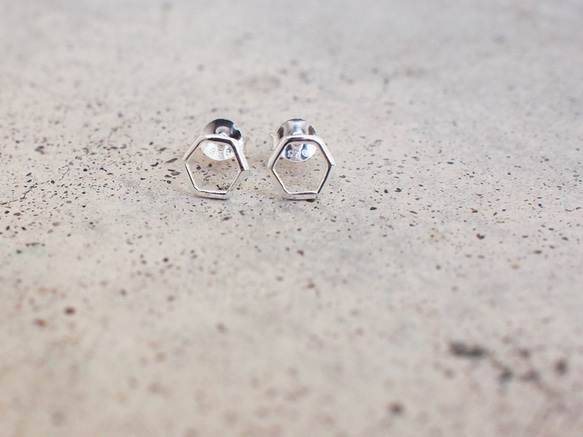 送料無料【SV925】冬のダイヤモンド （星座）ヘキサゴン スタッドピアス／6mm 幸運 silver シルバー 7枚目の画像