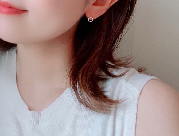 送料無料【SV925】冬のダイヤモンド （星座）ヘキサゴン スタッドピアス／6mm 幸運 silver シルバー 6枚目の画像