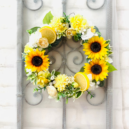 ガーデンオブジェ ひまわり リース ドア 庭 装飾 壁用装飾